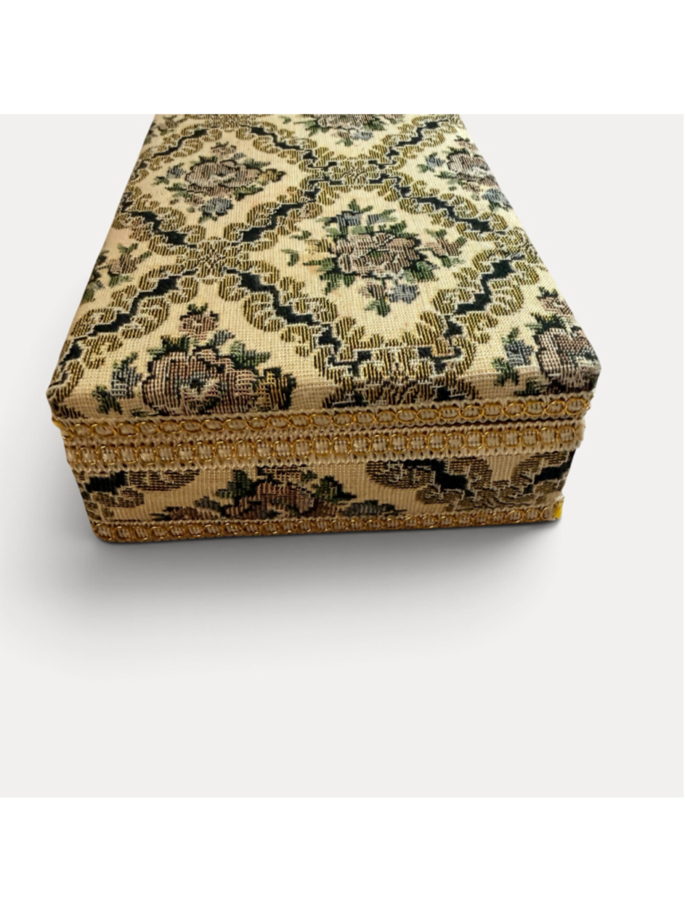 Vintage Floral Tapestry Jewelry Box Red Velvet Interior Mirror Gold Trim - Picture 9 of 16